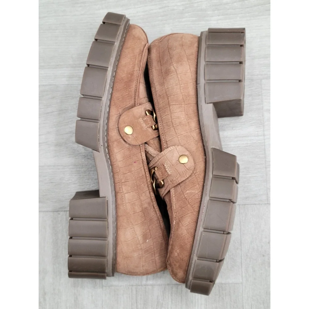 Vionic Elodie Womens 10 Tan Brown Nubuck Platform Penny Loafers Chunky Shoes